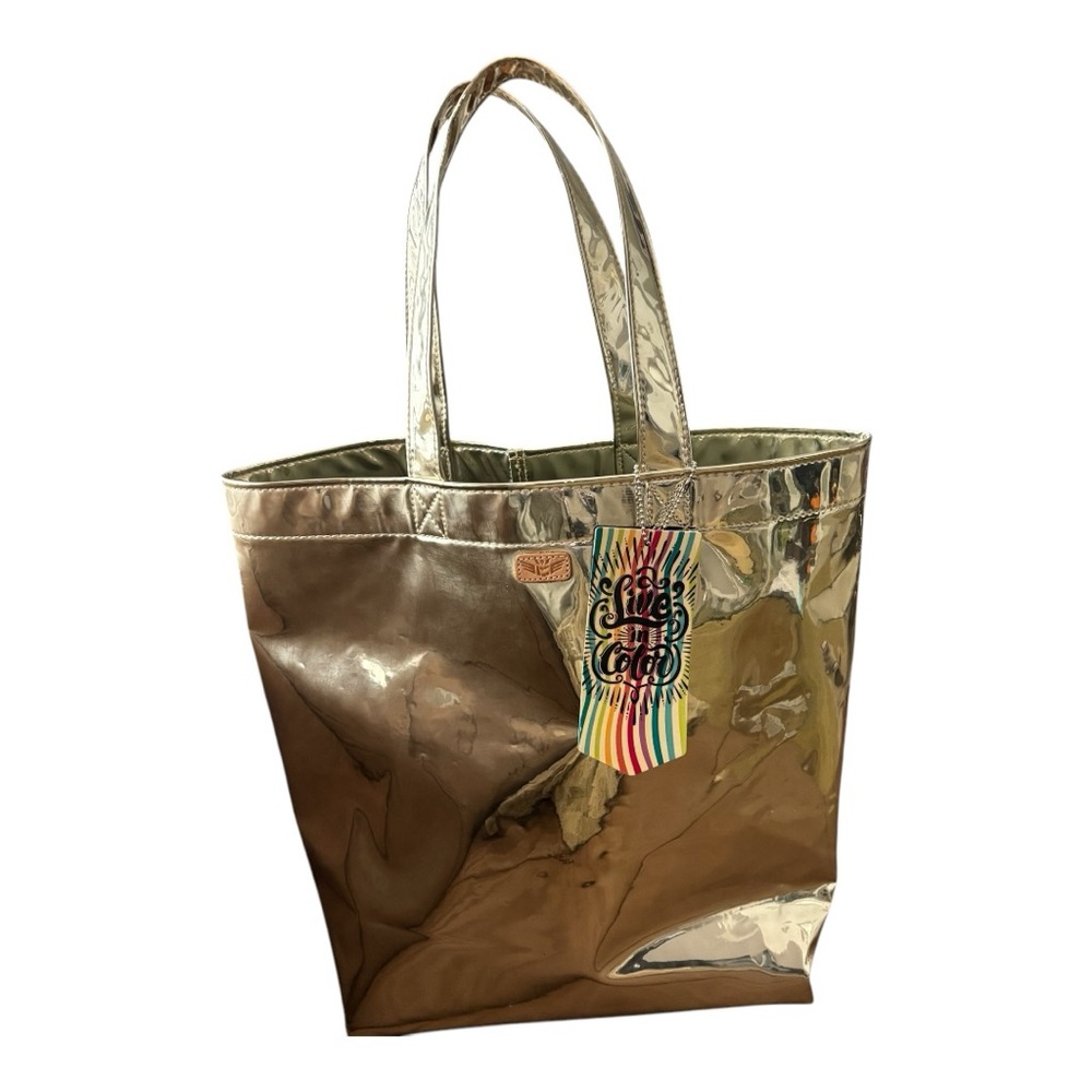Consuuela Gold Tote with Glossy Shiny Gold Finish NWT